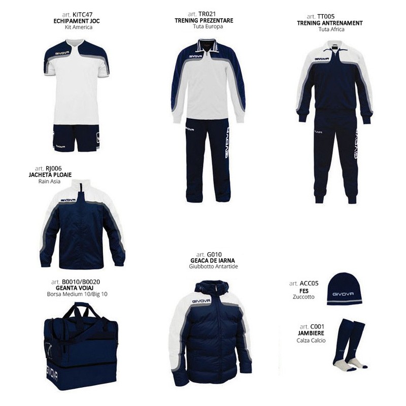 Set Complet Echipament Fotbal Box Platinum Alb Bleumarin Givova